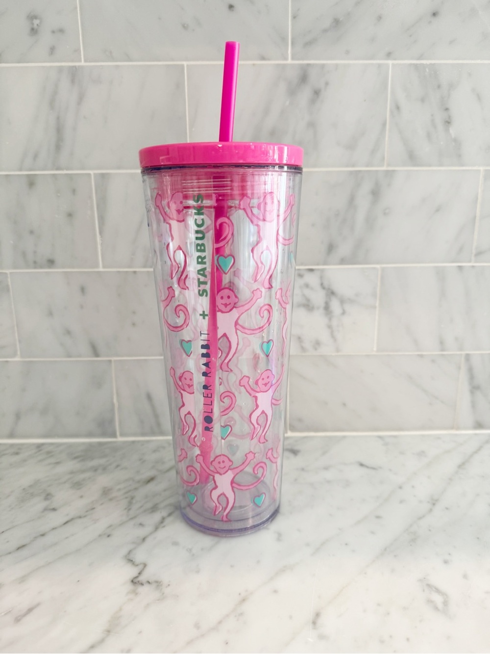 Starbucks Roller Rabbit Collaboration Clear Tumbler with Pink Lid